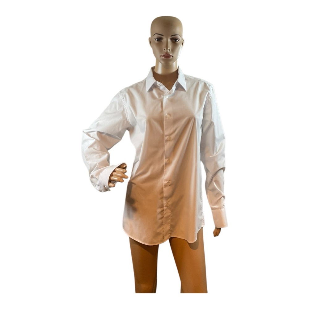 Milani Slim Fit Button Down Long Sleeve Unisex White Size Large